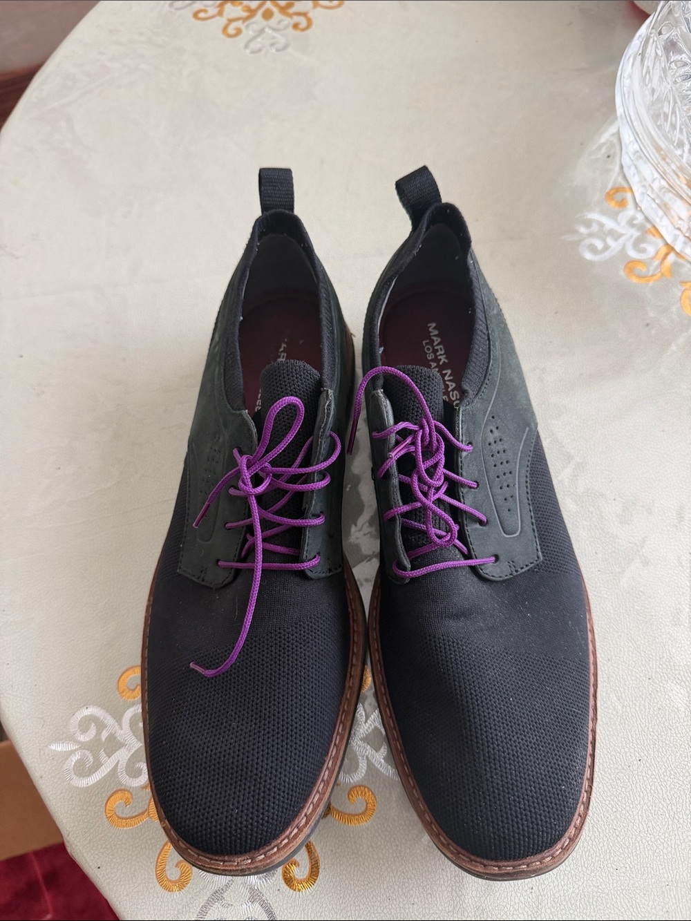 Mark Nason Black and Dark Green Oxfords with Purple Laces